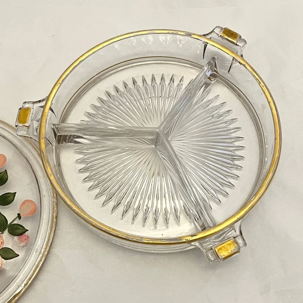 Duncan Miller Glass Hand Painted Lidded Vanity Dish, Pre-1950 Vintage EUC